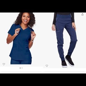 Cherokee Infinity Scrub Set in Navy 💙 S V-Neck Top & XS Mid Rise Jogger NWOT